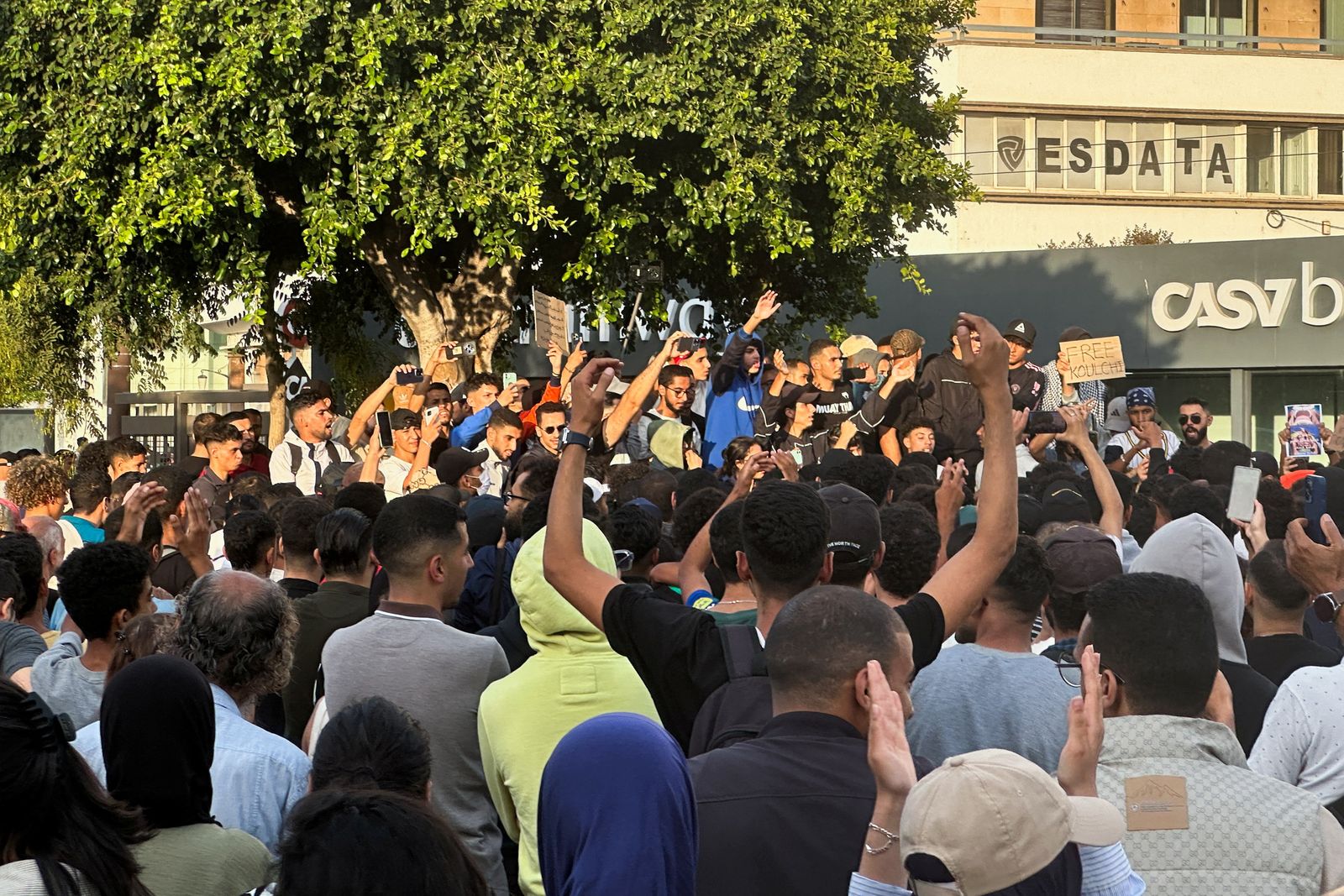Protesters demonstrate in downtown Casablanca during youth-led demonstrations demanding better education and healthcare, in Casablanca, Morocco, October 2, 2025. REUTERS/Stringer