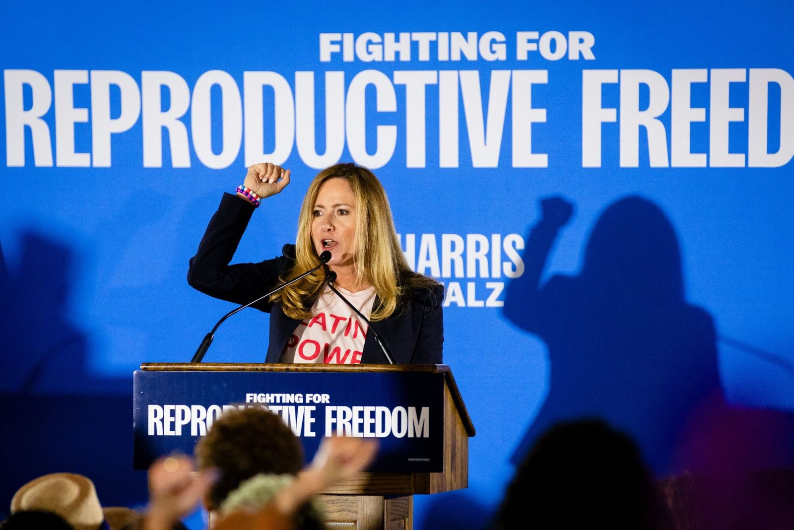 Debbie Mucarsel-Powell, former Representative and US Democratic Senate candidate for Florida, speaks during the kickoff of the Harris-Walz campaign reproductive rights bus tour in Boynton Beach, Florida, US, on Tuesday, Sept. 3, 2024. US Vice President Kamala Harris, who's energized Democratic donors since emerging atop her party's ticket, is moving $24.5 million down ballot to help candidates in Senate, House and state races, according to a person familiar with the campaign's plans. Photographer: Eva Marie Uzcategui/Bloomberg