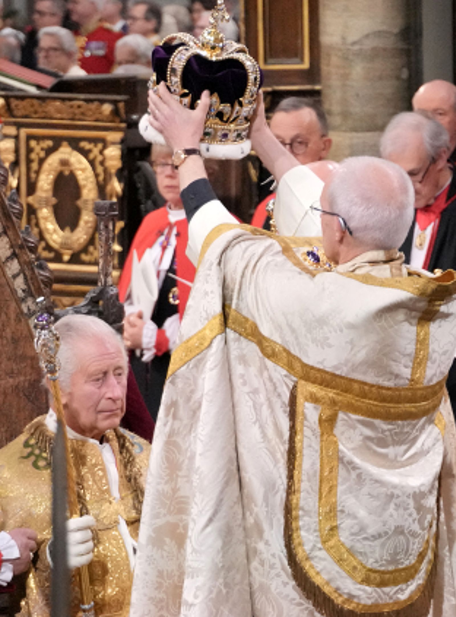 King Charles III receives The St Edward's Crown during his coronation ceremony in Westminster Abbey, London. Picture date: Saturday May 6, 2023. Jonathan Brady/Pool via REUTERS - via REUTERS