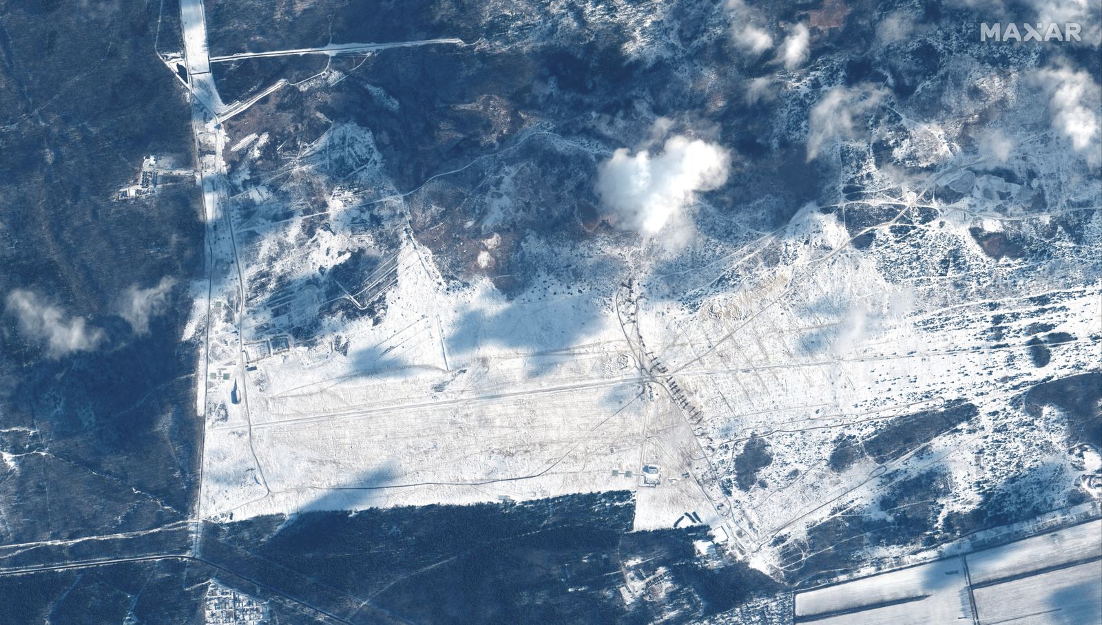 An overview of the Brestsky training ground, Belarus is seen in this Maxar satellite image taken on January 22, 2022 - via REUTERS
