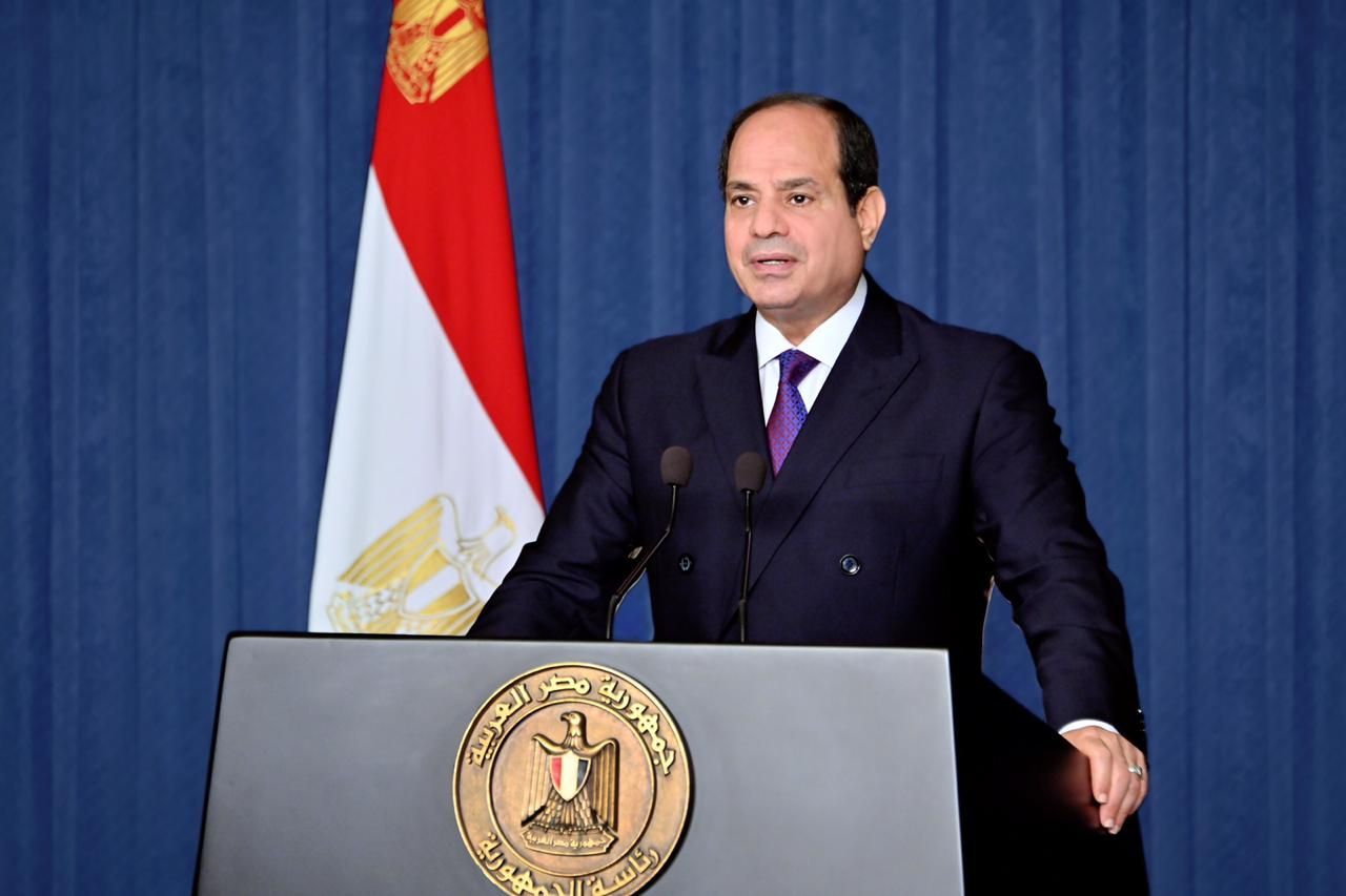 الرئيس المصري عبد الفتاح السيسي خلال توجيه رسالته المسجلة إلى الجمعية العامة للأمم المتحدة - TWITTER