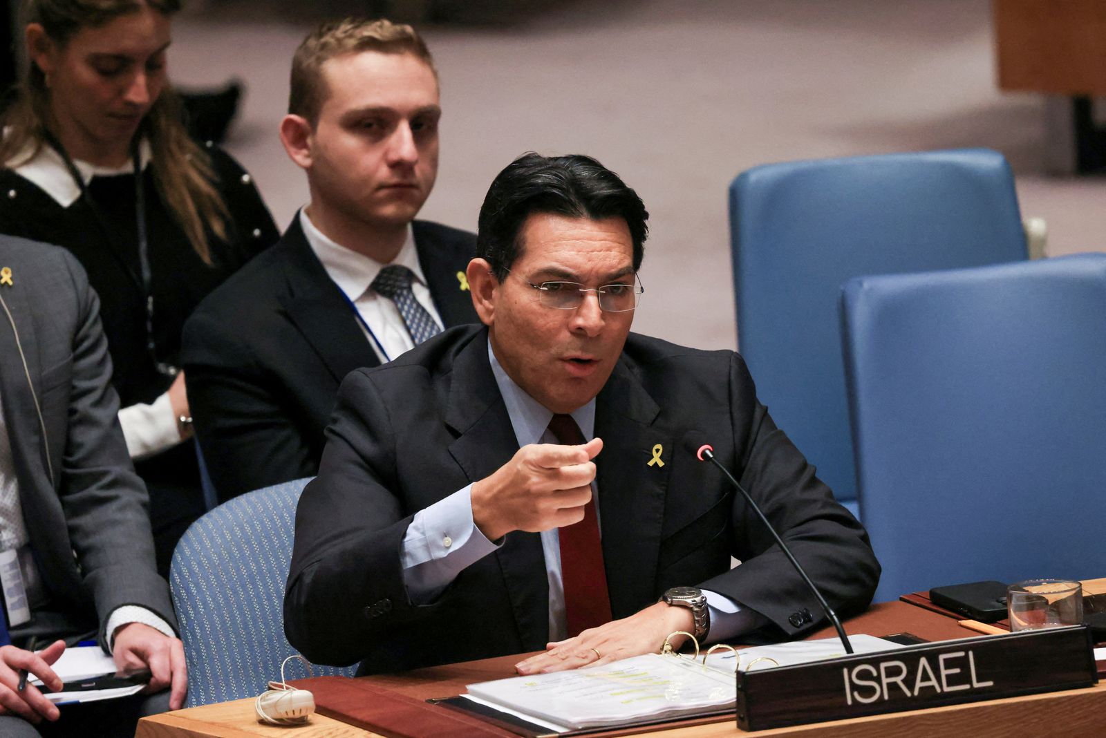 FILE PHOTO: Permanent Representative of Israel to the U.N. Danny Danon​ speaks during a meeting of the United Nations Security Council on the situation in the Middle East and the Palestinian question at U.N. headquarters in New York City, U.S., November 25, 2024. REUTERS/Kent Edwards/File Photo