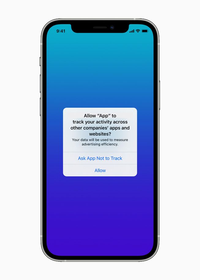 رسالة تنبيهية تظهرها أبل للمستخدم بخصوص طلب أحد التطبيقات لتتبع المستخدم عبر تحديث iOS 14.5 - أبل