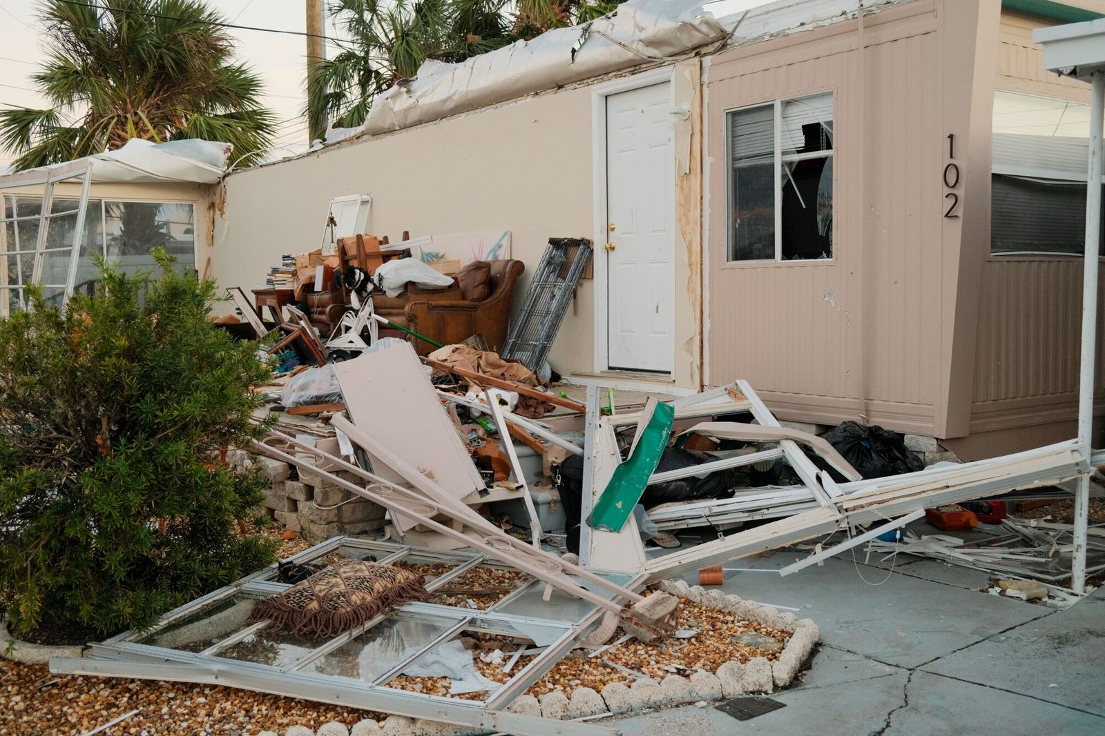 A damaged mobile home park after Hurricane Milton in St. Petersburg, Florida, US, on Thursday, Oct. 10, 2024. As skies began to clear across Florida Thursday, they offered a first glimpse of Hurricane�Milton�s�devastating toll � millions without power, crops damaged, homes destroyed and at least 10 people dead. Photographer: Tristan Wheelock/Bloomberg