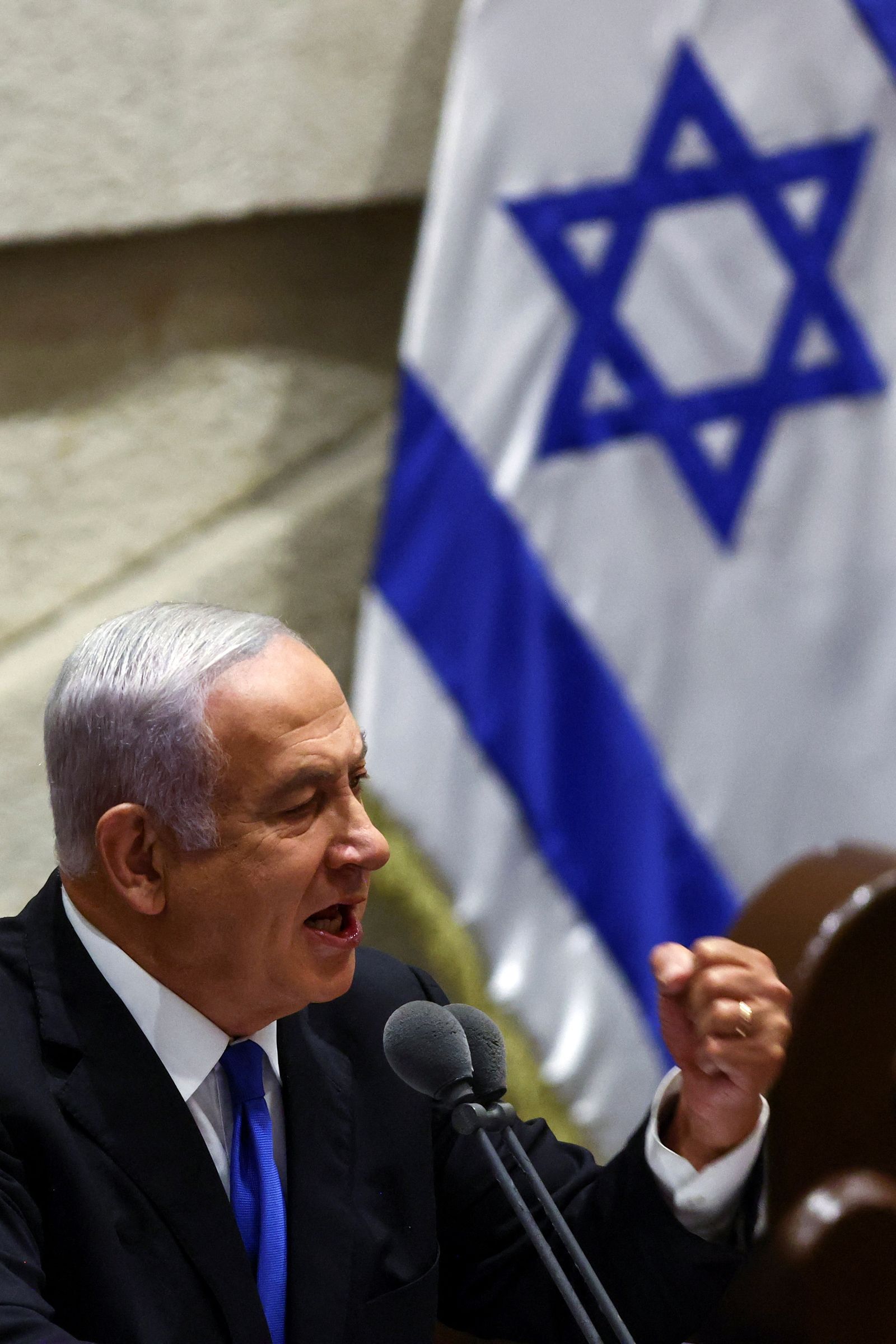 Former Israeli PM Netanyahu speaks at the plenum at the Knesset, Israel's parliament, in Jerusalem - REUTERS