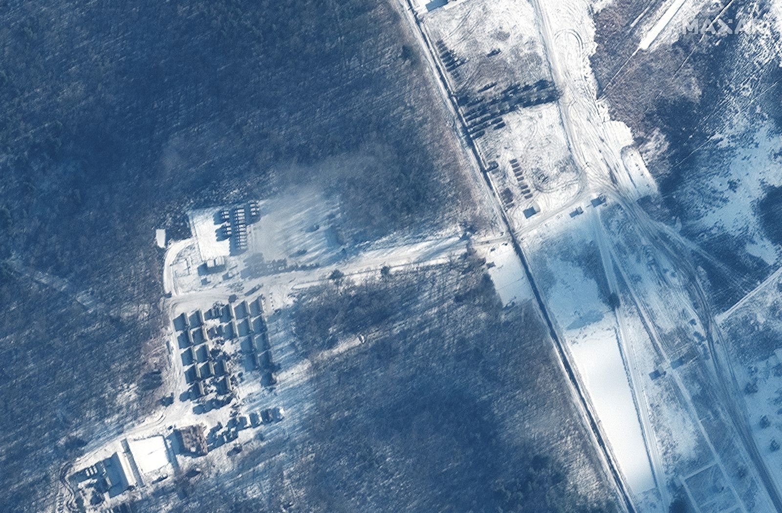 An overview of troop tents at the Brestsky training ground, Belarus is seen in this Maxar satellite image taken on January 22, 2022 - via REUTERS