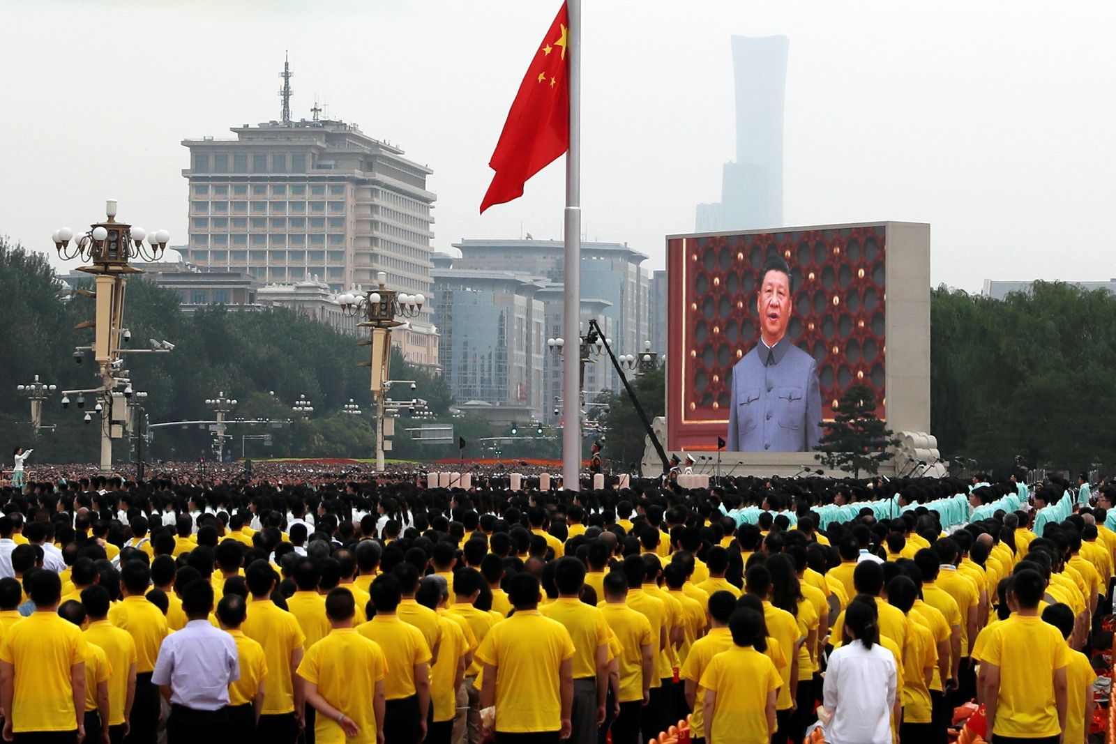 الرئيس الصيني شي جين بينغ في خطاب بمناسبة الذكرى المئوية لتأسيس الحزب الشيوعي الحاكم في الصين، بكين، 1 يوليو 2021 - REUTERS