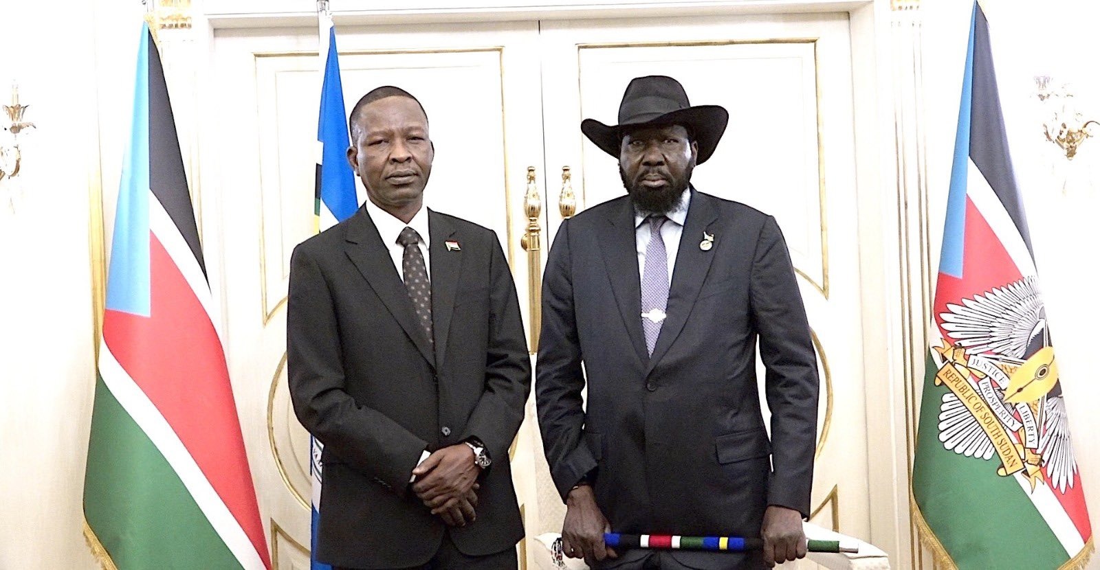 رئيس جنوب السودان سلفاكير ميارديت يستقبل في جوبا عضو مجلس السيادة شمس الدين كباشي. 3 مايو 2024