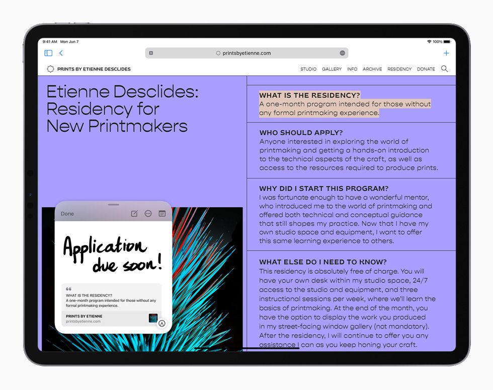 ميزة Quick Note على iPadOS 15 - أبل