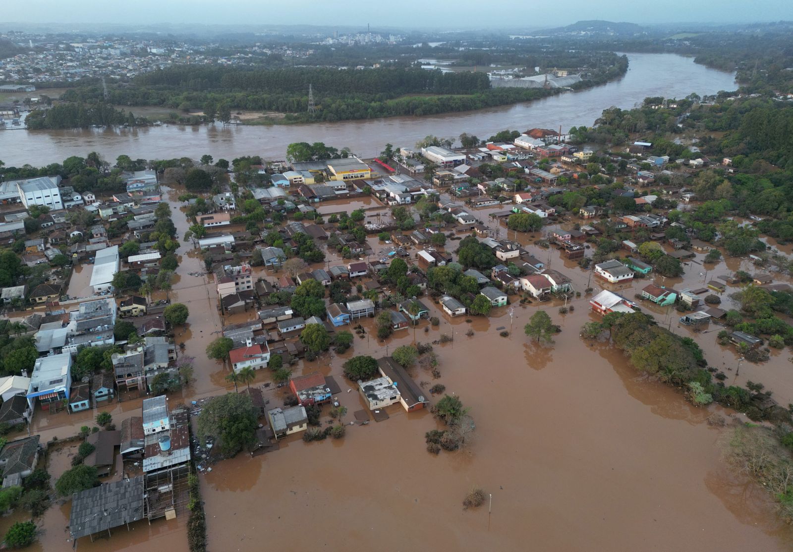 Houses are seen in a flooded area after an extratropical cyclone hit southern cities, in Lajeado - REUTERS