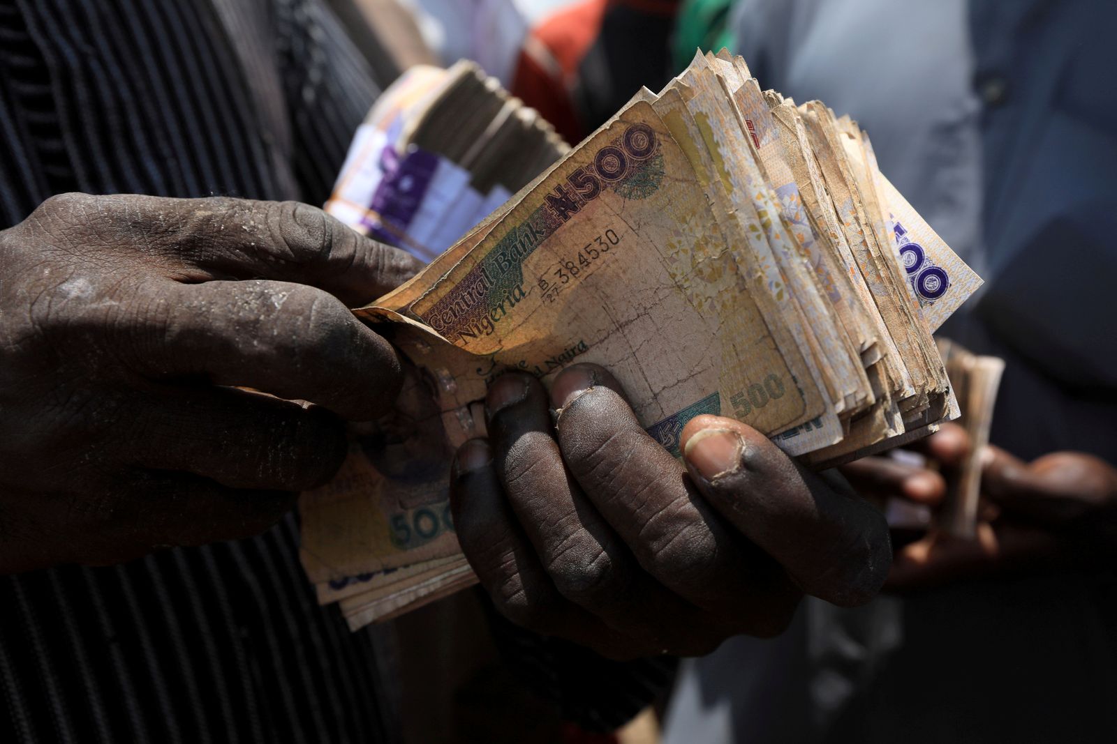 رجل يحمل أوراقاً نقدية من عملة نيرة النيجيرية في سوق للماشية في العاصمة أبوجا، 29 يوليو 2020 - REUTERS