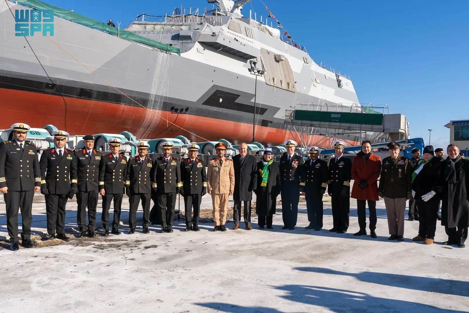 جانب من تعويم القوات البحرية السعودية أولى سفنها القتالية ضمن مشروع 