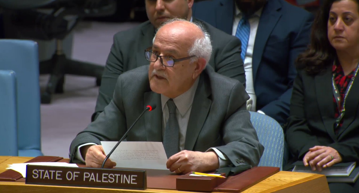 ممثل فلسطین لدى الأمم المتحدة ریاض منصور یتحدث أمام مجلس الأمن. 18 أبریل 2024 - @UNNews