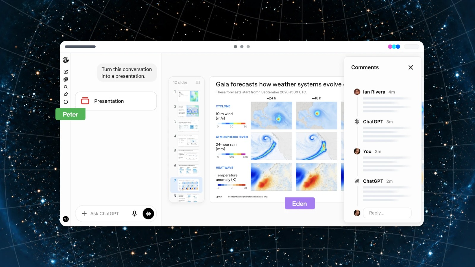 ميزة Collaborative Slides الجديدة لإنشاء عروض تقديمية بشكل تشاركي بين المستخدمين مباشرة داخل منصة ChatGPT للدردشة الذكية