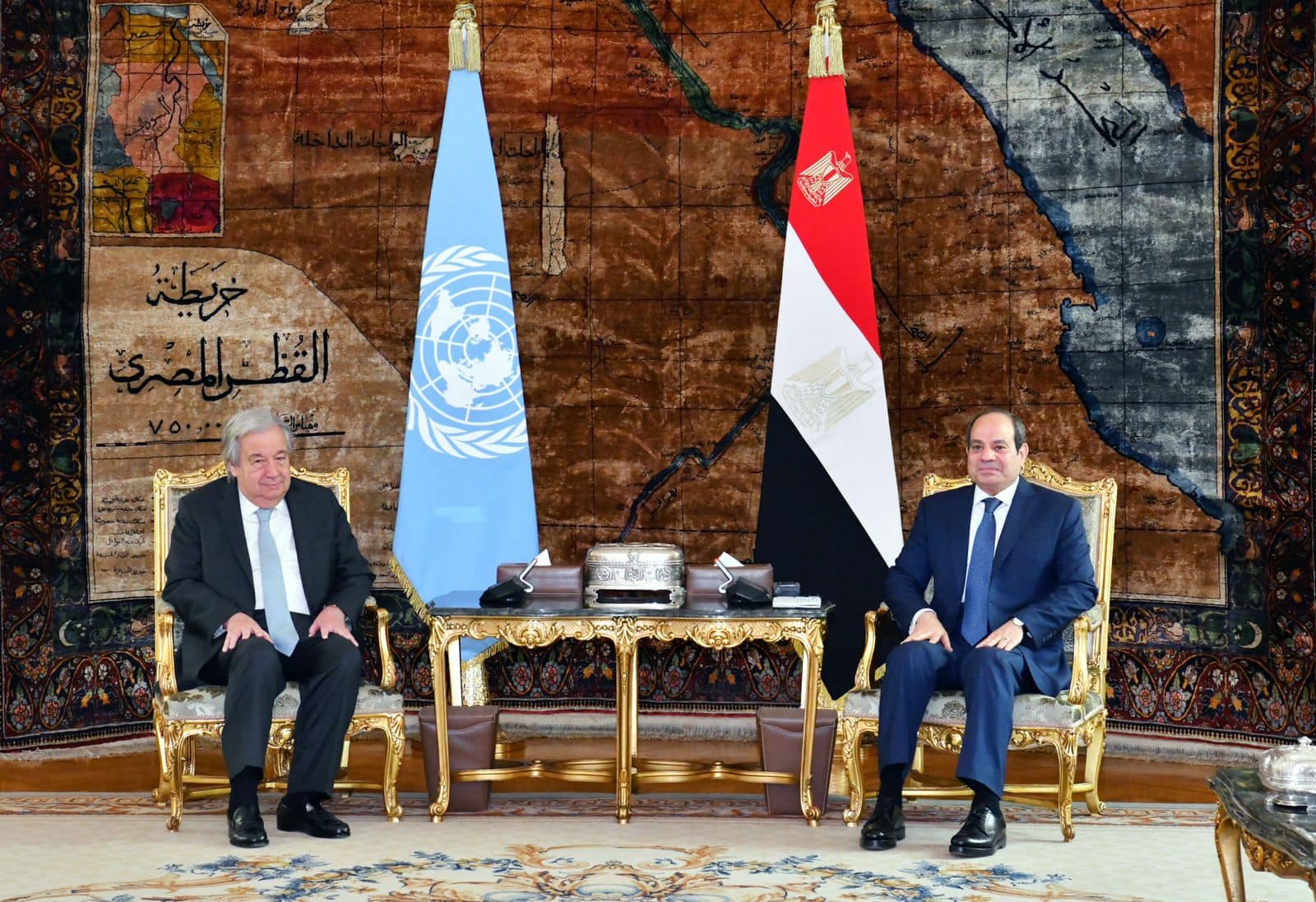 الرئيس المصري عبد الفتاح السيسي يستقبل الأمين العام للأمم المتحدة أنطونيو جوتيرش في قصر الاتحادية بالقاهرة. 24 مارس 2024