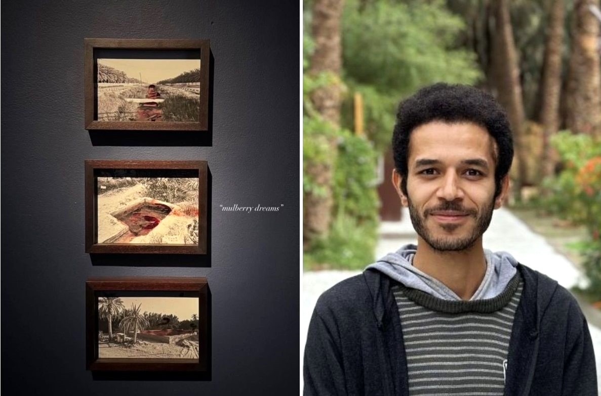 الفنان السعودي محمد الفرج في معرضه في حي جميل للفنون. 28 يونيو 2025