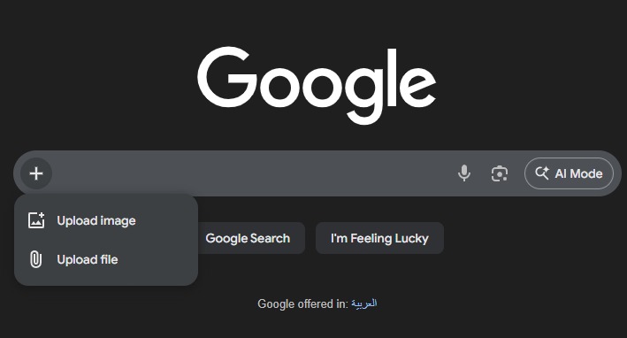 لقطة شاشة للصفحة الرئيسية لموقع محرك بحث جوجل مع زر 