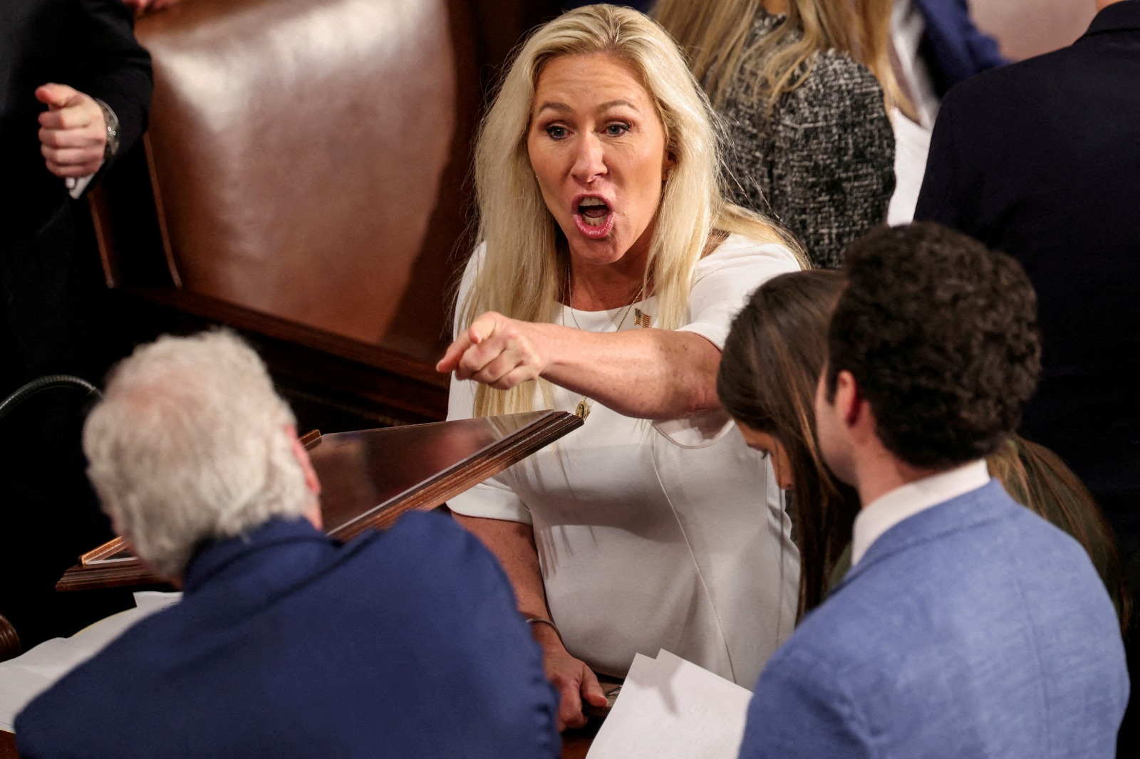 النائبة الأميركية مارجوري تايلور جرين (جمهورية جورجيا) في مبنى الكابيتول الأميركي في واشنطن. 3 يناير 2025