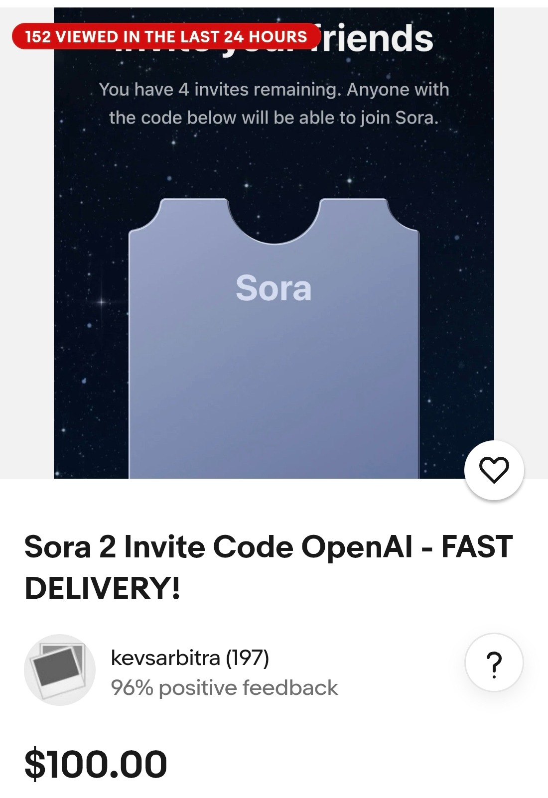 عرض أكواد تفعيل حسابات على تطبيق Sora الجديد من شركة OpenAI بسعر 100 دولار
