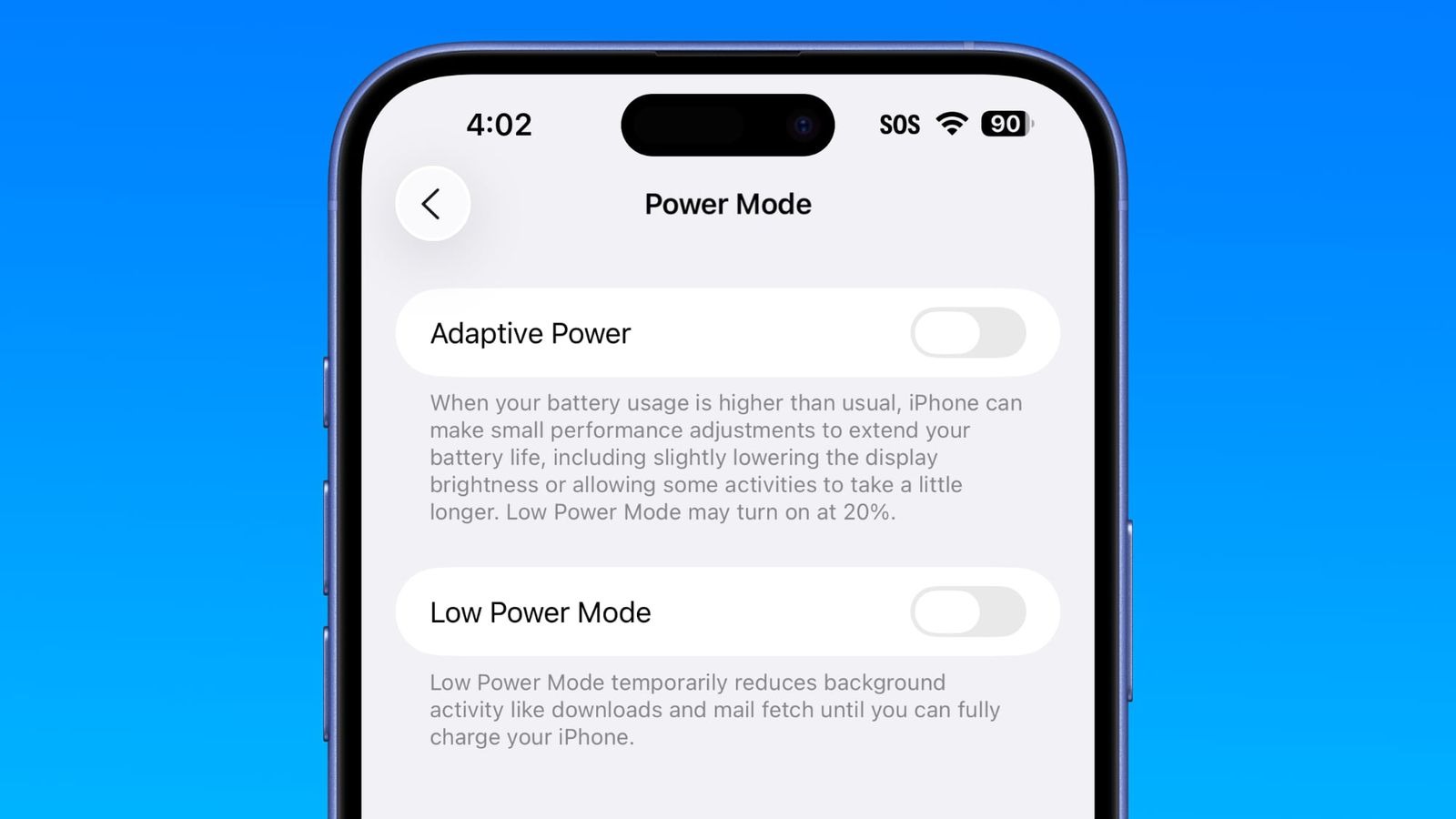 ميزة Adaptive Power Mode للحفاظ على عمر البطارية مع iOS 26