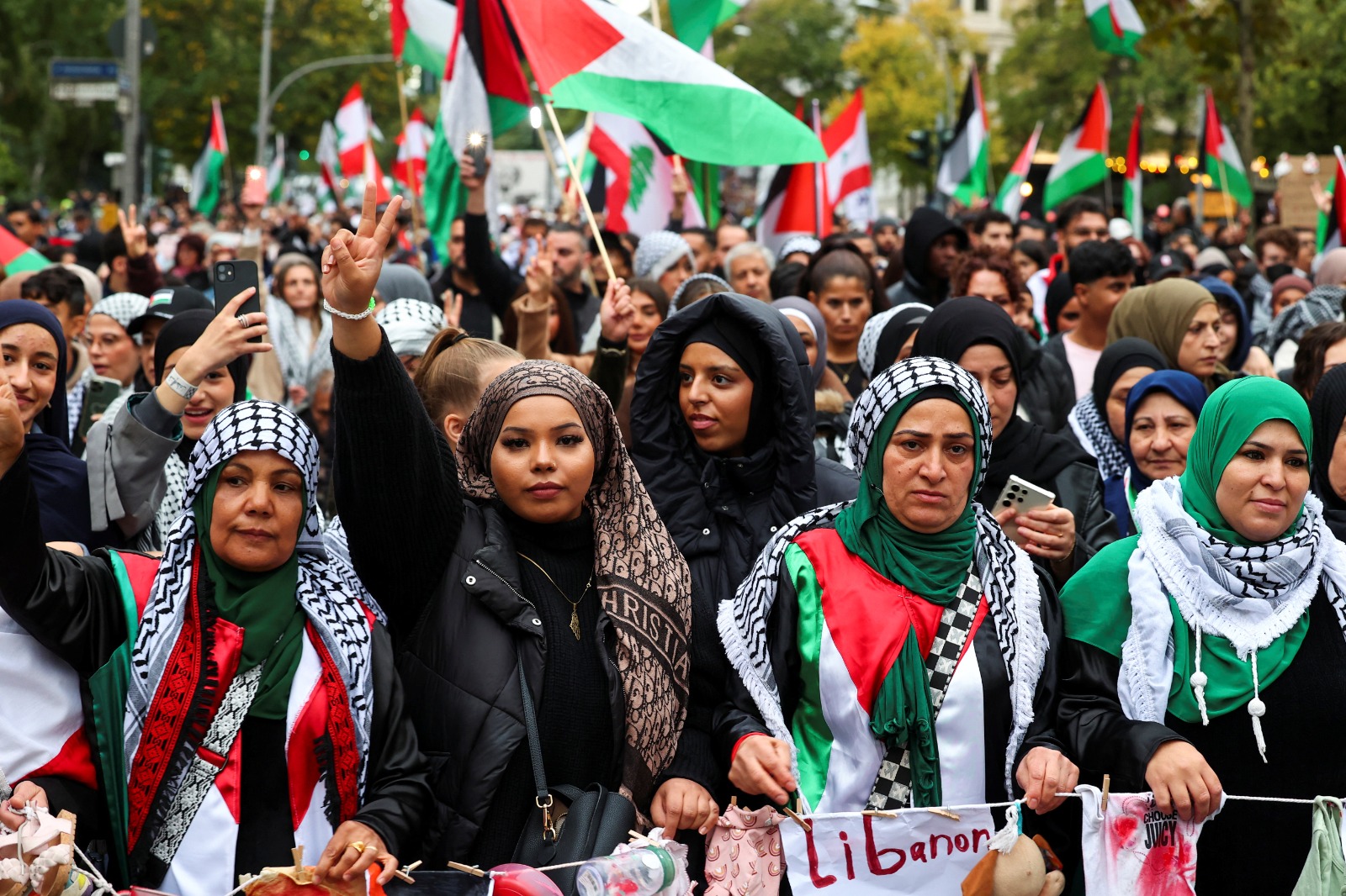 People attend a demonstration in solidarity with Palestinians in Gaza, ahead of the October 7 attack anniversary, amid the Israel-Hamas conflict, in Berlin, Germany, October 5, 2024. REUTERS/Christian Mang