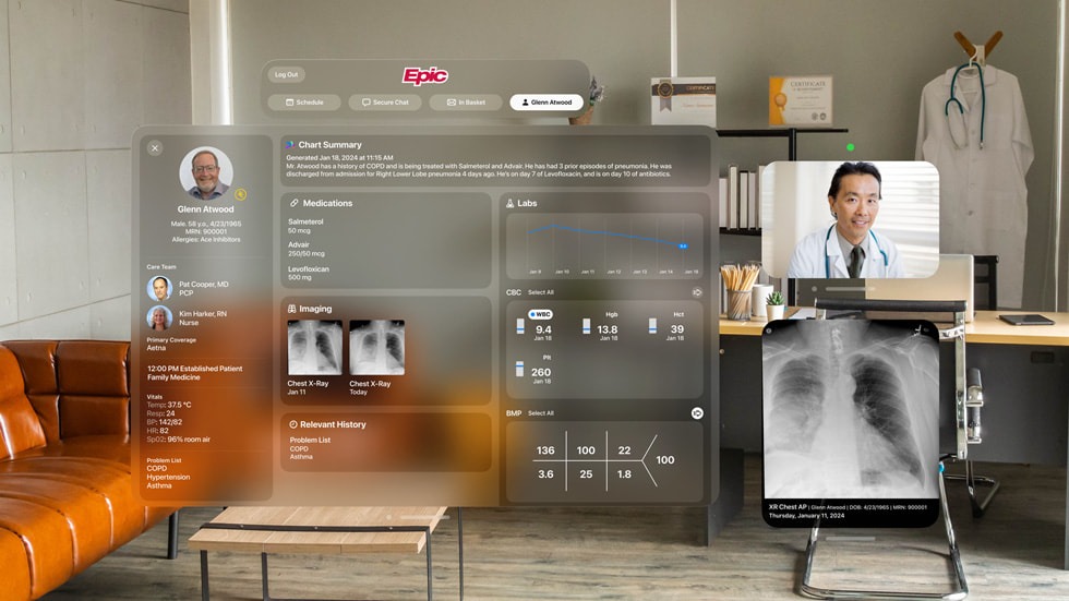 تطبيق Epic Spatial Computing Concept لمتابعة وتحرير السجلات الطبية للمرضى عبر نظارة أبل فيجن برو