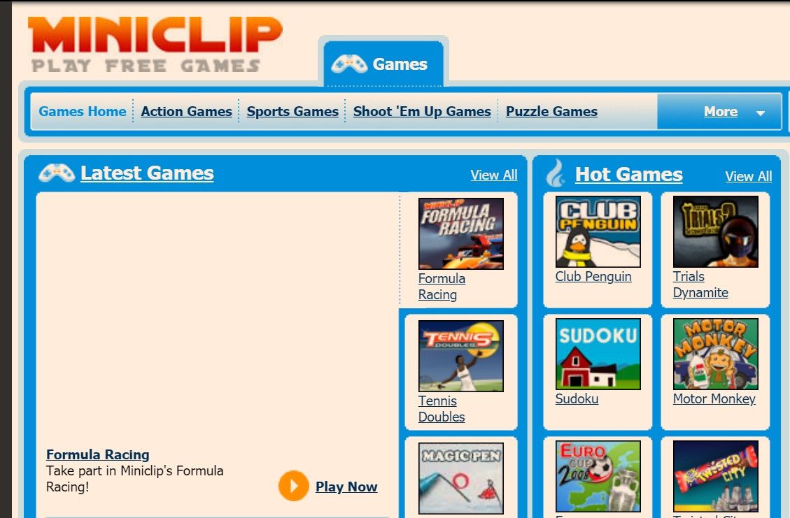 إصدار موقع MiniClip الشهير بألعاب الفلاش في 2010 - موقع Internet Archive