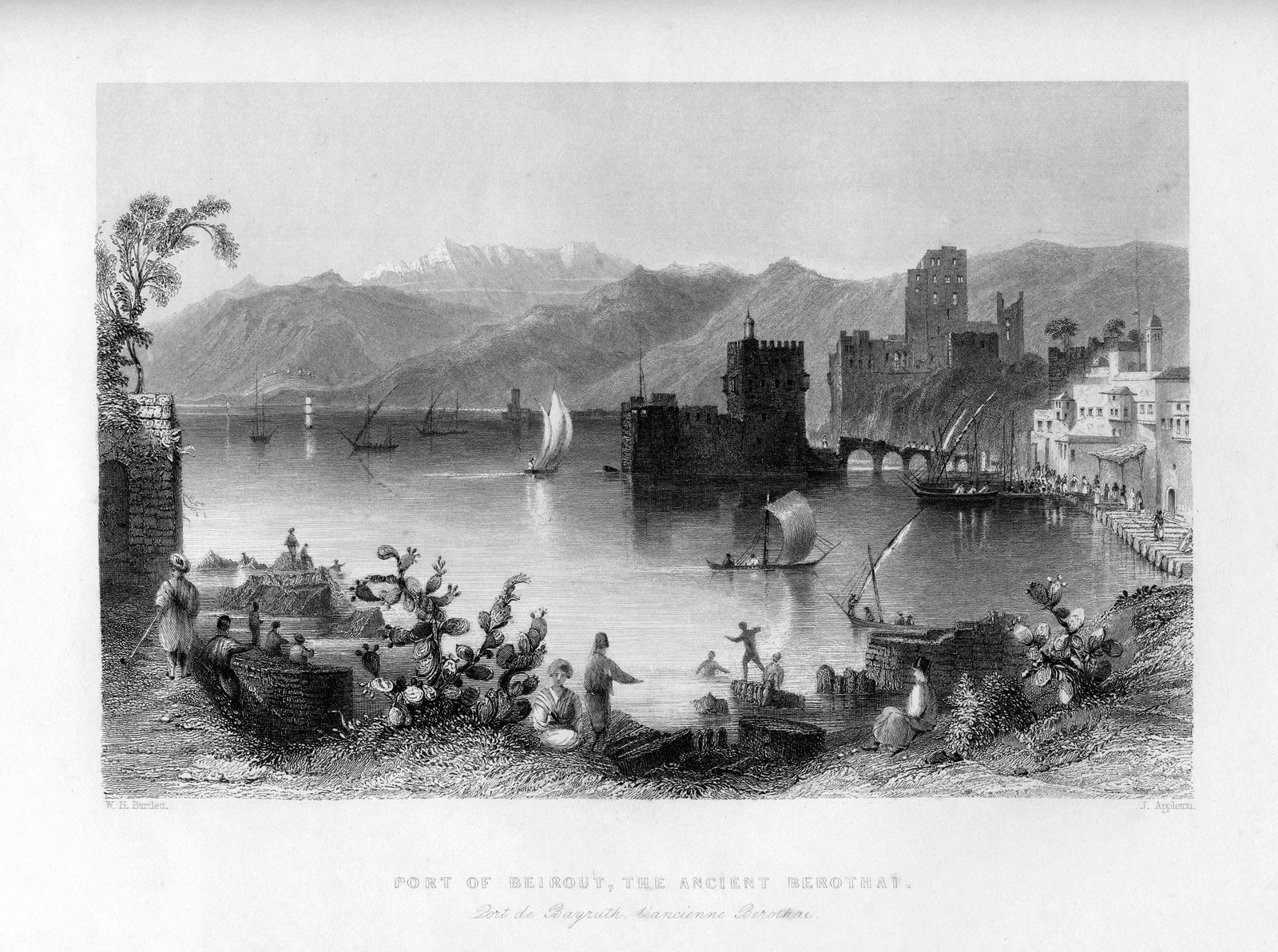 رسمة تعبيرية عن مرفأ بيروت عام 1841 للفنان جيه أبليتون. - GettyImages