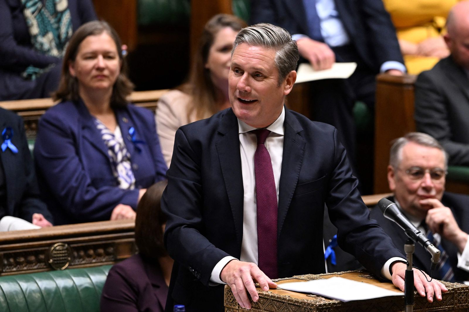 A handout photograph released by the UK Parliament shows Britain's Labour Party leader Keir Starmer speaking during the weekly Prime Minister's Questions (PMQs) session in the House of Commons, in London, on June 22, 2022. (Photo by JESSICA TAYLOR / various sources / AFP) / RESTRICTED TO EDITORIAL USE - NO USE FOR ENTERTAINMENT, SATIRICAL, ADVERTISING PURPOSES - MANDATORY CREDIT 