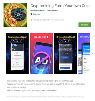 تطبيق Cryptomining Farm Your Own Coin المزيف المحذوف من متجر بلاي ستور - Trend Micro