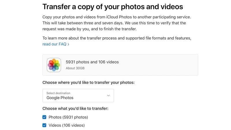 ميزة نسخ الصور من خدمة أبل iCloud إلى خدمة غوغل Photos - أبل