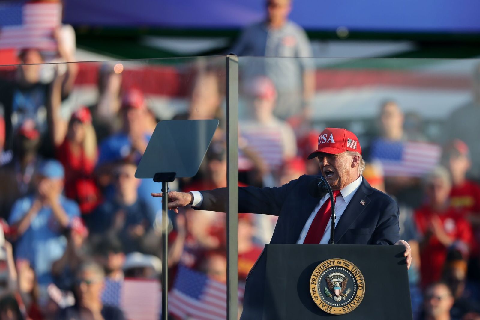 US President Donald Trump speaks at the Iowa State Fairgrounds in Des Moines, Iowa, US, on Thursday, July 3, 2025. Trump intends to lay out his plans to celebrate the nation's 250th anniversary, in addition to emphasizing his bid to codify tax, immigration and welfare reforms in Congress. Photographer: Scott Morgan/Bloomberg