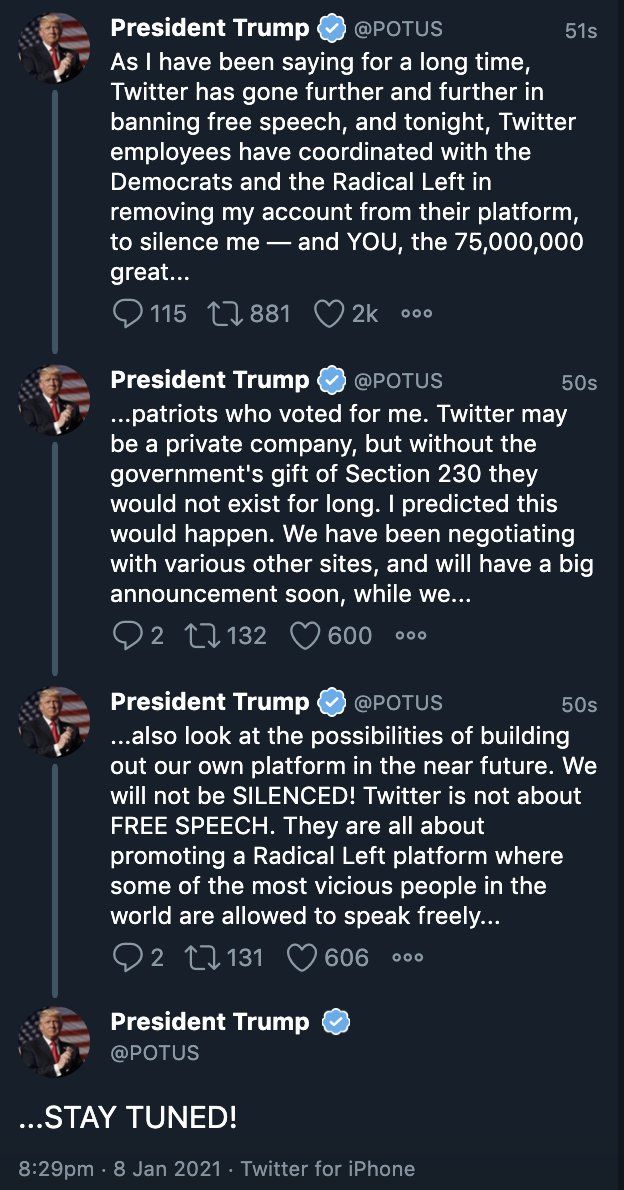تغريدات ترمب على الحساب الرسمي للرئيس الأميركي قبل أن يحذفها موقع 