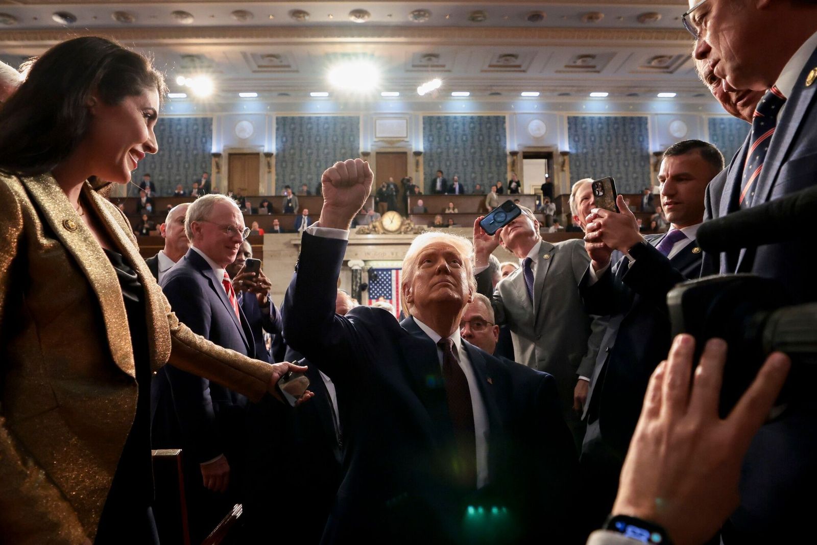 US President Donald Trump departs following a joint session of Congress in the House Chamber of the US Capitol in Washington, DC, US, on Tuesday, March 4, 2025. Donald Trump's primetime address Tuesday night from Capitol Hill, billed as a chronicle of his 'Renewal of the American Dream,' comes at a critical juncture early in his second term, as voters who elected him to tackle inflation and improve the economy are beginning to weigh the impact of his agenda. Photographer: Win McNamee/Getty Images/Bloomberg