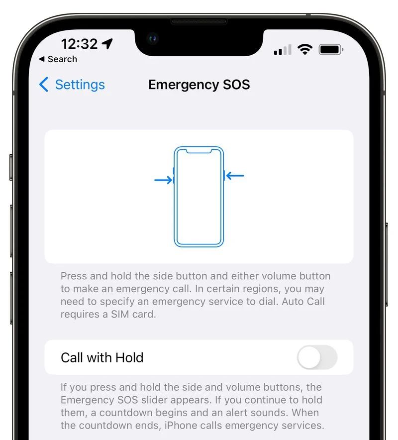 ميزة مكالمات الطوارئ السريعة Hold to Call - Apple