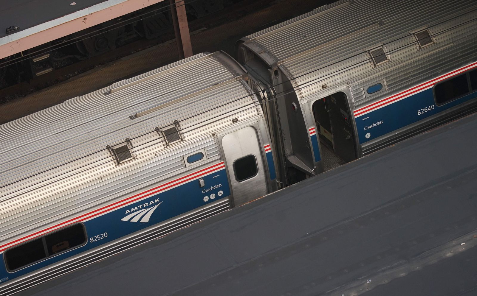 An Amtrak train sits at Union Station in Washington, DC, on September 15, 2022. - US rail companies and unions have reached a 