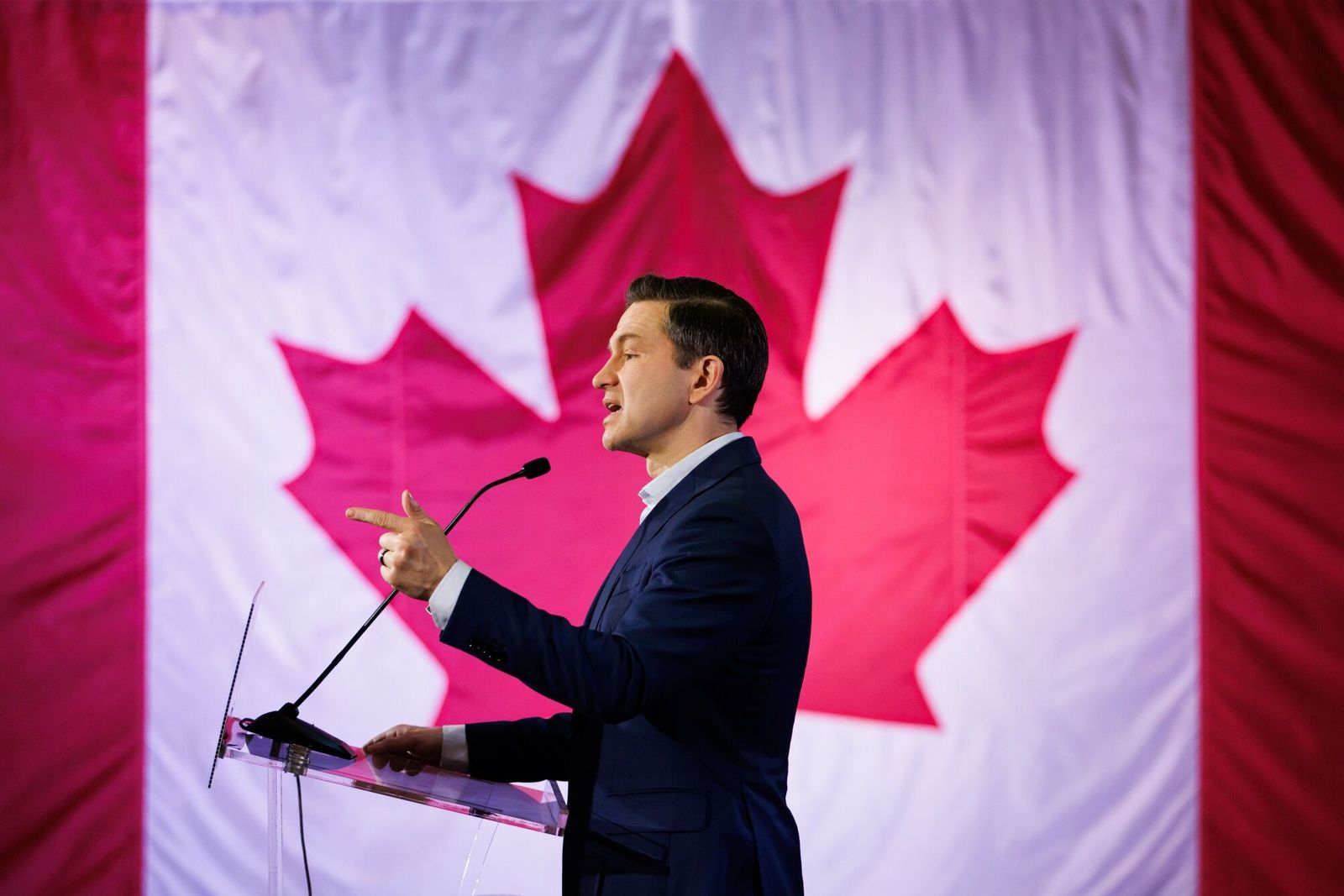 Pierre Poilievre, leader of Canada's Conservative Party, speaks during a news conference in Toronto, Ontario, Canada, on Tuesday, Dec. 17, 2024. Poilievre, the odds-on favorite to win the next election, has repeated his calls for the government to dissolve parliament and call a national vote. Photographer: Cole Burston/Bloomberg