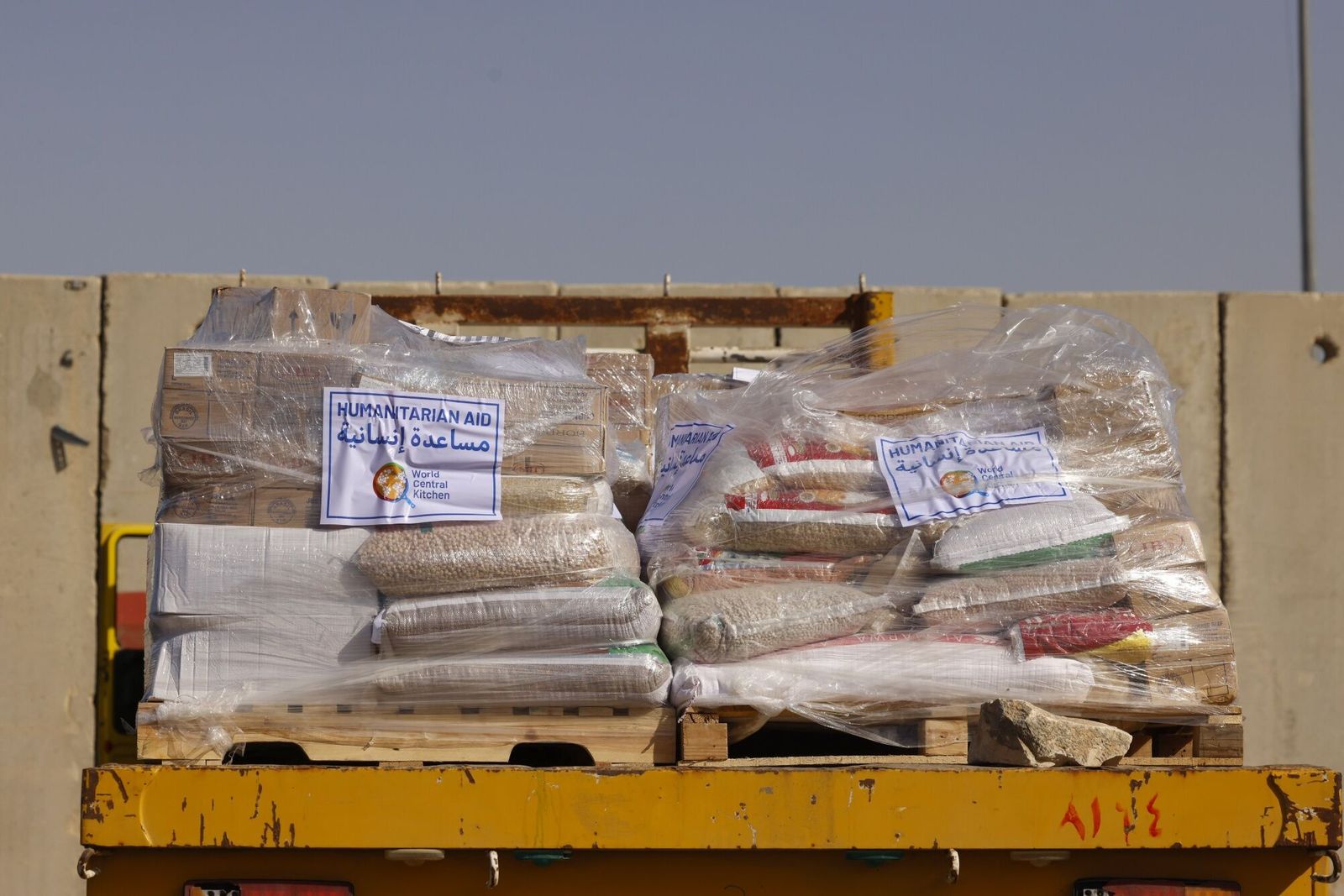 Food aid supplies from the World Central Kitchen non-governmental organistation (NGO) a truck, waiting to be delivered into Gaza, at the Kerem Shalom Crossing on the Israel-Gaza border, in Kerem Shalom, Israel, on Wednesday, Jan. 10, 2024. Fighting in Gaza continues to rage, with Israeli jets pounding the Palestinian enclave and its ground troops targeting Hamas commanders. Photographer: Kobi Wolf/Bloomberg