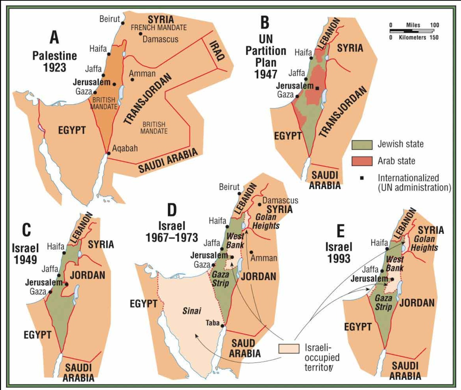 خريطة تظهر مناطق نفوذ إسرائيل وفلسطين