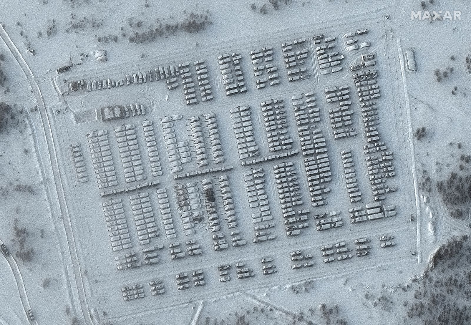 A closer view of military vehicles in Yelnya, Russia is seen in this Maxar satellite image taken on January 19, 2022 - via REUTERS