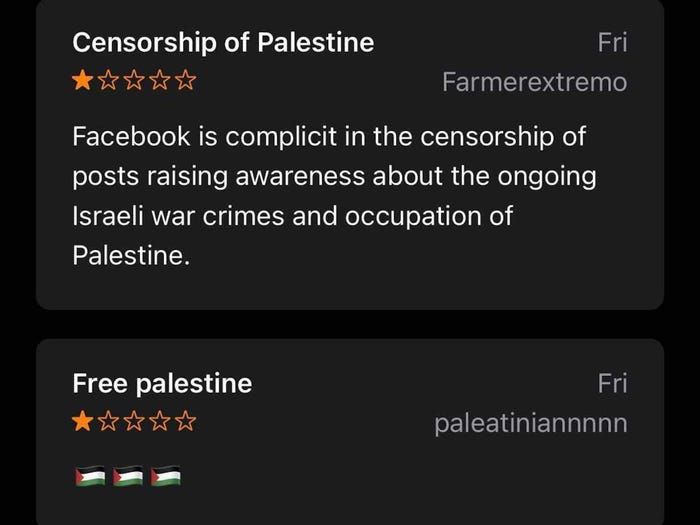 بعض التقييمات السلبية على صفحة تطبيق فيسبوك على متجر أبل App Store - آب ستور
