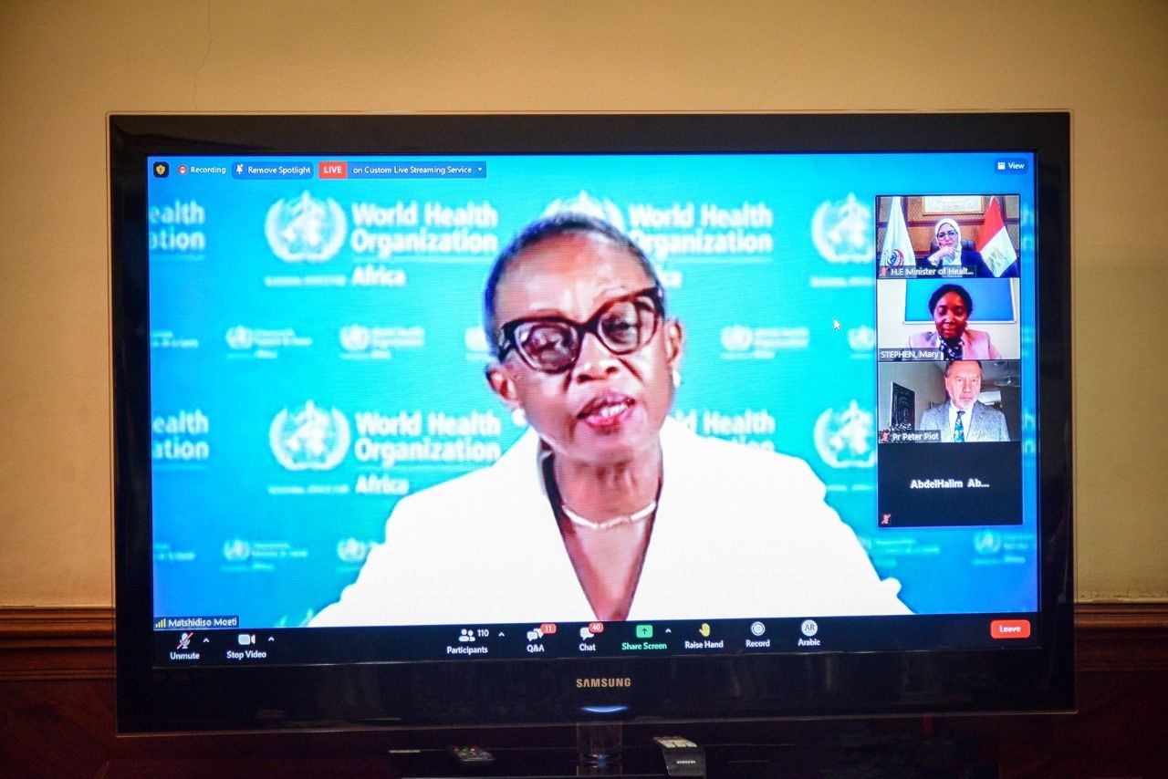 الدكتورة ماتشيديسو مويتي، المدير الإقليمي لمنظمة الصحة العالمية لمنطقة إفريقيا، خلال مشاركتها في مؤتمر للمنظمة، 11 فبراير 2021 - الشرق