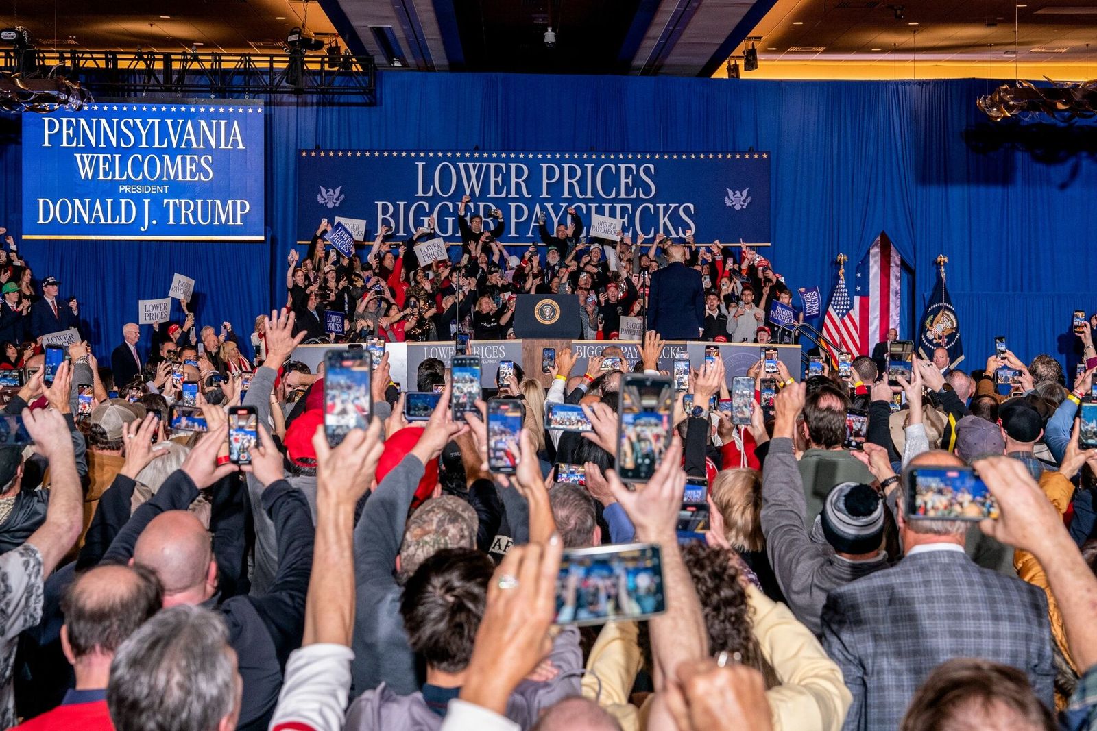 US President Donald Trump during an event on inflation at Mount Airy Casino Resort in Mount Pocono, Pennsylvania, US, on Tuesday, Dec. 9, 2025. Consumer sentiment, while somewhat improved, remains near the lowest on record, data from the University of Michigan show, and people's views of their personal finances are the dimmest since 2009. Photographer: Adam Gray/Bloomberg
