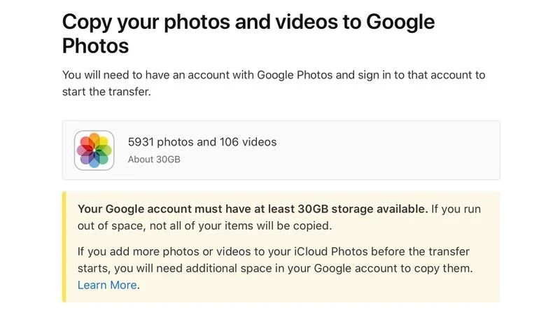 ميزة نسخ الصور من خدمة أبل iCloud إلى خدمة غوغل Photos - أبل