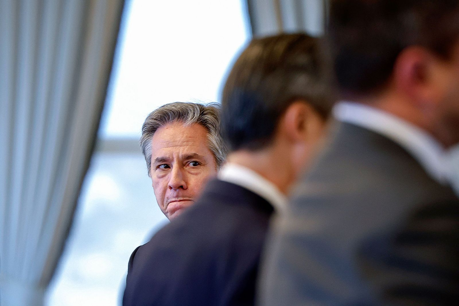 US Secretary of State Antony Blinken looks on ahead of meeting with Turkish president at the Vahdettin private residence of the presidency in Istanbul, on January 6, 2024. (Photo by EVELYN HOCKSTEIN / POOL / AFP)