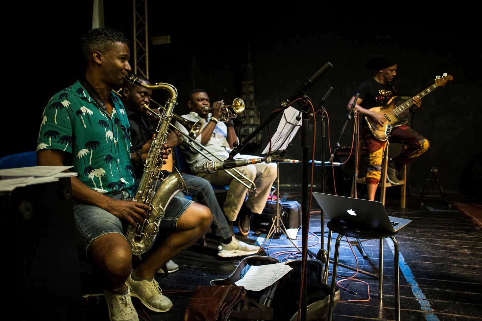 (FILES) In this file photo taken on June 13, 2019, Band members of Congolese pianist, Ray Lema take part in a rehearsal session in Kinshasa, ahead of the Jazzkiff festival where he will pay tribute to congolese rumba star Papa Wemba. - Films on Congolese rumba, which entered in 2021 Unesco's 