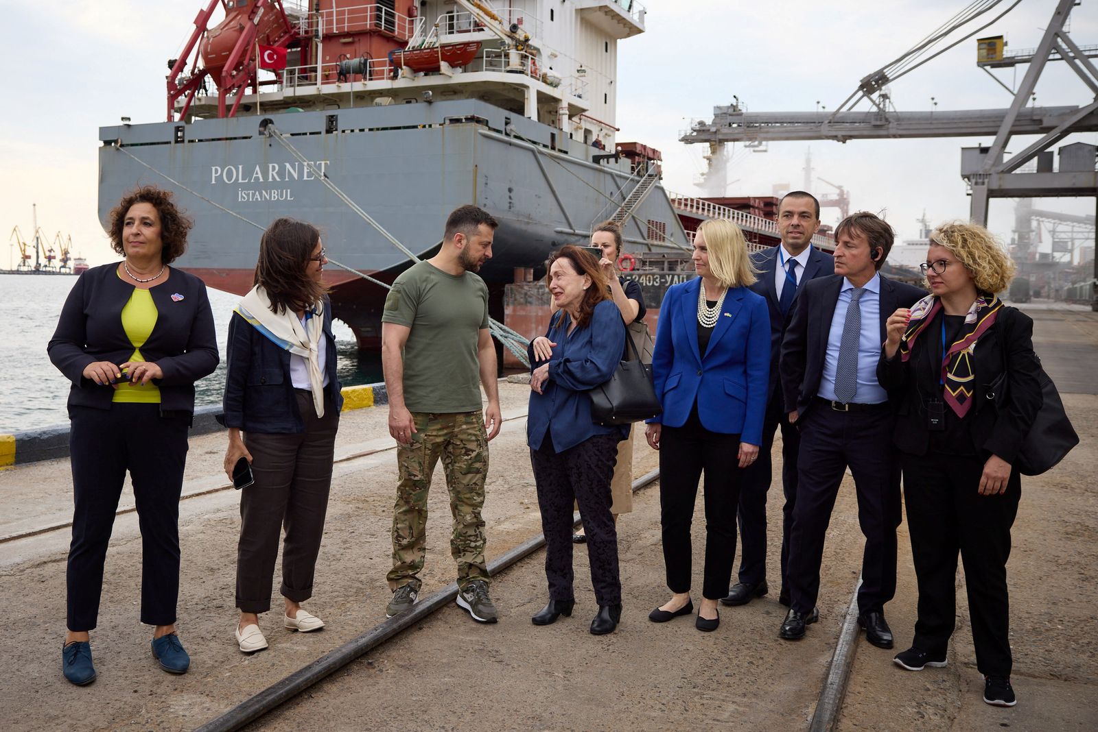 Ukraine's President Zelenskiy speaks with G7 ambassadors to Ukraine as they visit sea port before restarting grain export in Odesa - via REUTERS