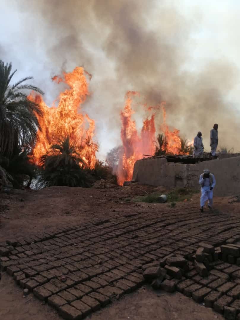 حرائق النخيل في شمال السودان تتشتعل بالقرب من أحد المنازل  - الشرق