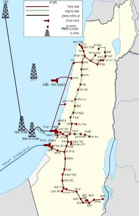 خارطة توضح خطوط أنابيب الغاز الإسرائيلية  - الشرق