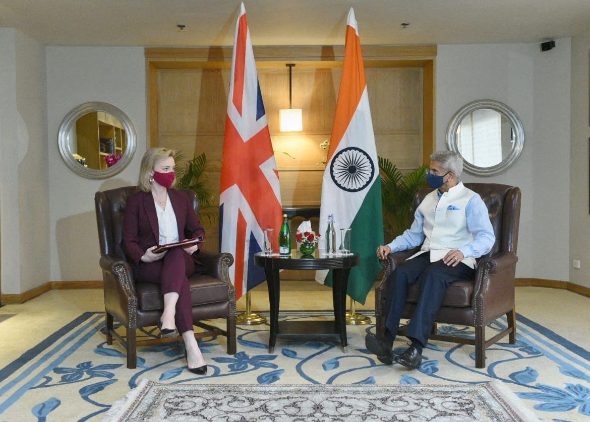 India's Foreign Minister Jaishankar and British Foreign Secretary Liz Truss aere seen before their meeting in New Delhi - via REUTERS